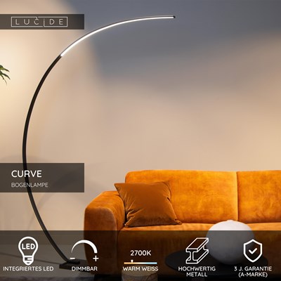 Lucide CURVE - Bogenlampe - LED Dim. - 1x15W 2700K - Schwarz